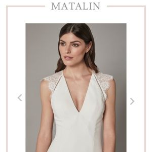 V-neck, open back fit and flare wedding dress